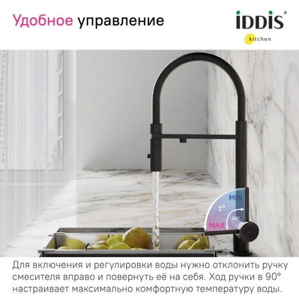 Смеситель для кухни с фильтром и гибким изливом IDDIS Ace ACEBLFFi05 черный матовый Смеситель для кухни с фильтром и гибким изливом IDDIS Ace ACEBLFFi05 черный матовый
