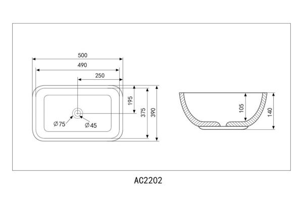 Раковина накладная ABBER Rechteck AC2202MB черная матовая Раковина накладная ABBER Rechteck AC2202MB черная матовая