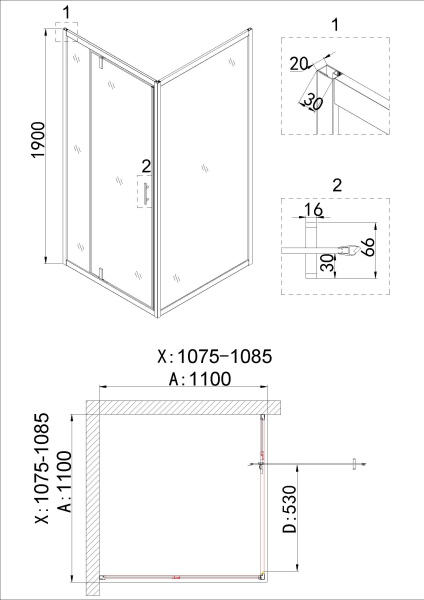 Боковая стенка 110x190 Niagara Nova NG-A110G Боковая стенка 110x190 Niagara Nova NG-A110G