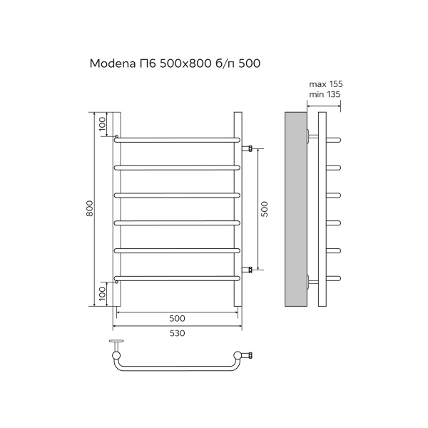 Полотенцесушитель водяной секций боковое подключение 53,2x80 см Azario MODENA AZ08558 хром Полотенцесушитель водяной секций боковое подключение 53,2x80 см Azario MODENA AZ08558 хром