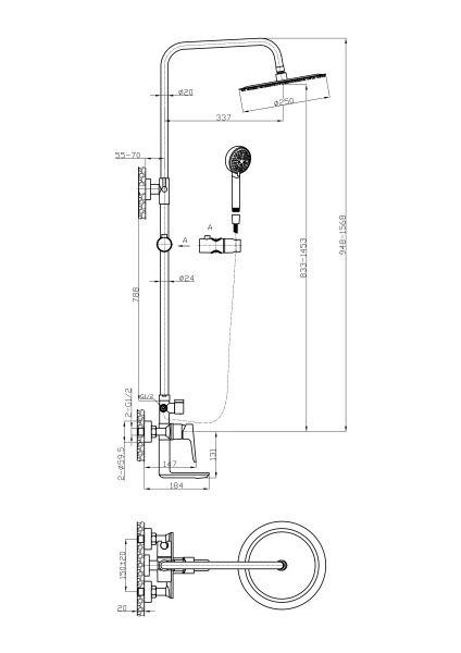 Душевая стойка  BelBagno ANCONA ANCONA-VSCM-CRM хром Душевая стойка  BelBagno ANCONA ANCONA-VSCM-CRM хром