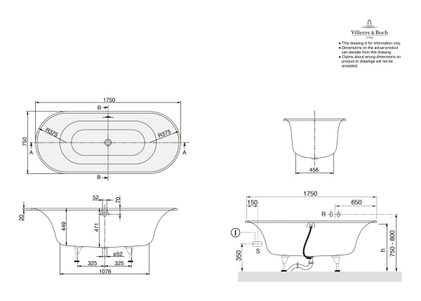 Ванна квариловая Villeroy & Boch Cetus UBQ175CEU7V-01