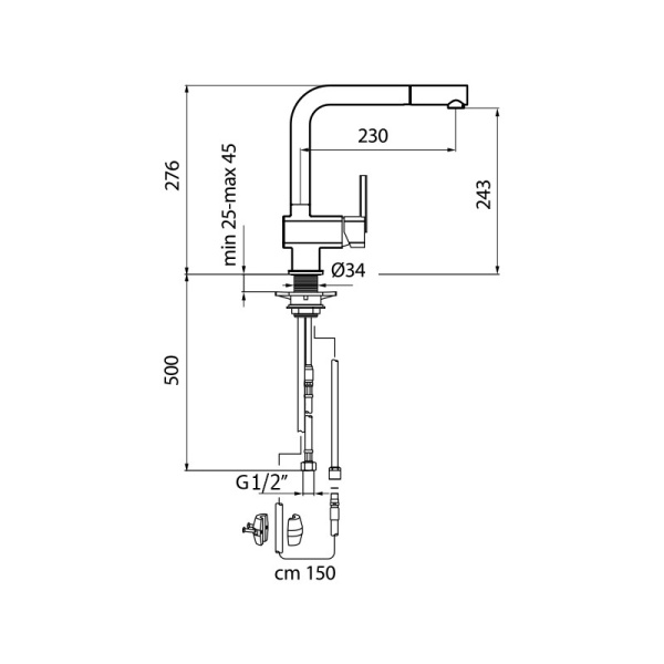 Смеситель для кухонной мойки Webert Azeta pull-out AZ940302015 хром глянцевый