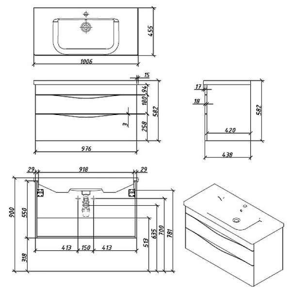 Тумба под раковину Caprigo Lento 100 см 36214-SF027 подвесная белая