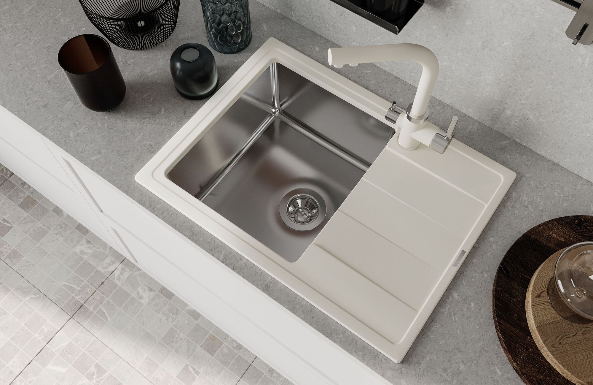 Кухонная мойка комбинированная 65x48 Florentina 21.390.B0650.307 Серый шёлк Кухонная мойка комбинированная 65x48 Florentina 21.390.B0650.307 Серый шёлк