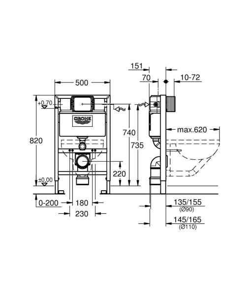 Инсталляция для унитаза без клавиши  Grohe  38526000 Инсталляция для унитаза без клавиши  Grohe  38526000