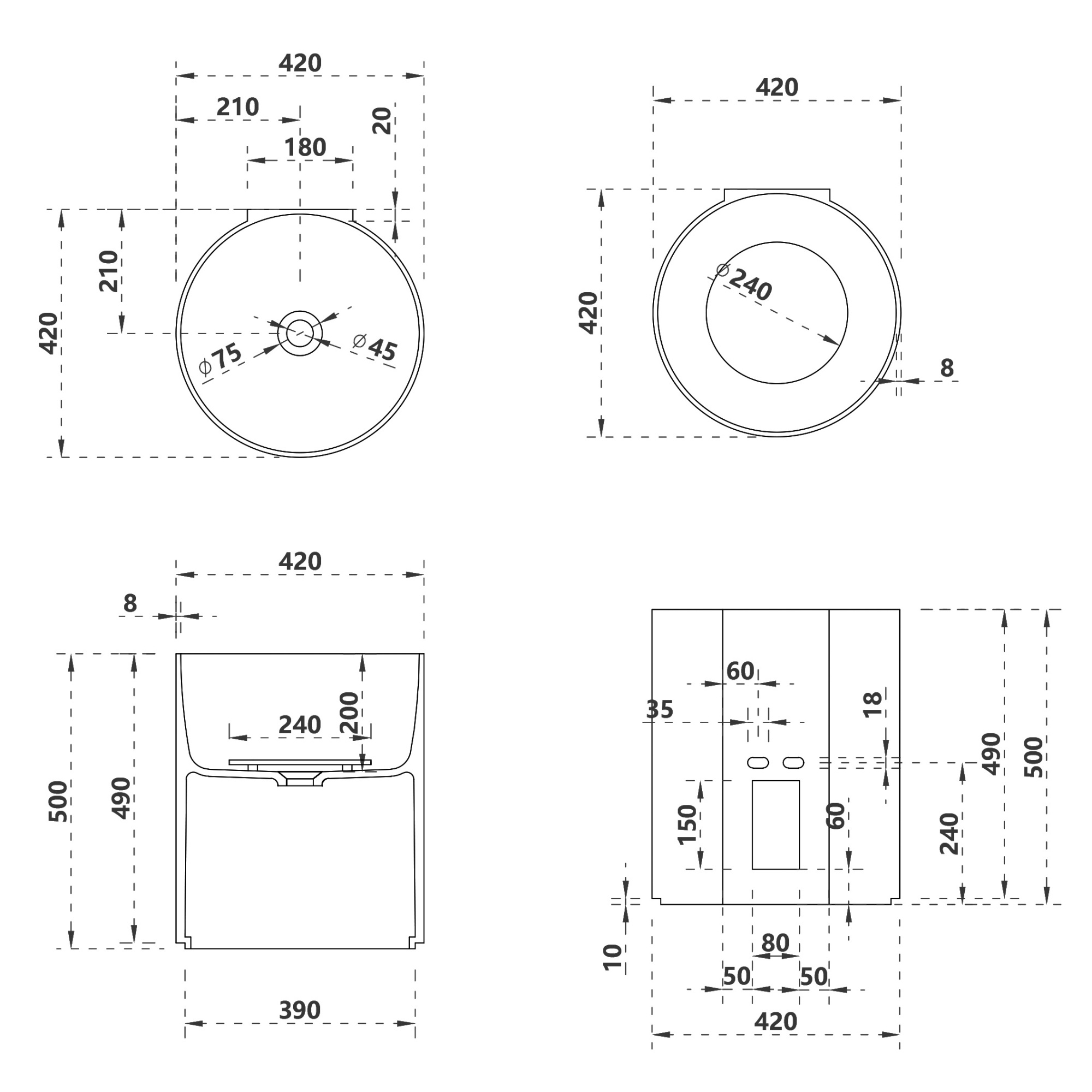 Раковина подвесная Abber Stein 40 см AS2624 белая матовая