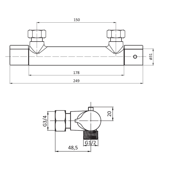Смеситель для ванны с термостатом Damixa Jupiter 776000000 хром глянцевый