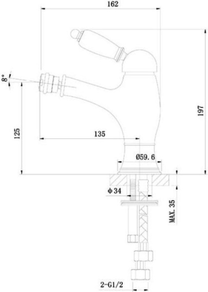 Смеситель с донным клапаном Caprigo Adria Uno 02-533-crm для биде хром глянцевый