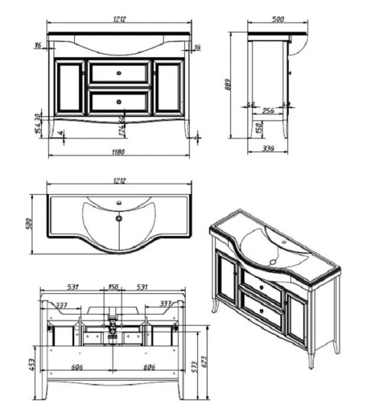 Тумба с раковиной Caprigo Lion 120 см 38316-036.000.00.20 напольная орех античный