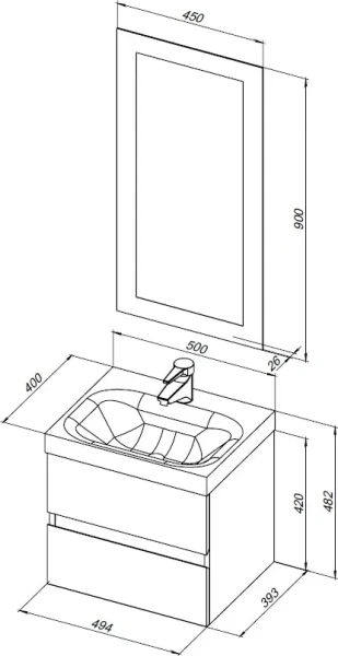 Тумба под раковину Aquanet Беркли 50 см 00302347 подвесная белая глянцевая