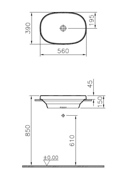 Раковина накладная 55х39 VitrA Frame 5652B403-0016 без перелива Раковина накладная 55х39 VitrA Frame 5652B403-0016 без перелива