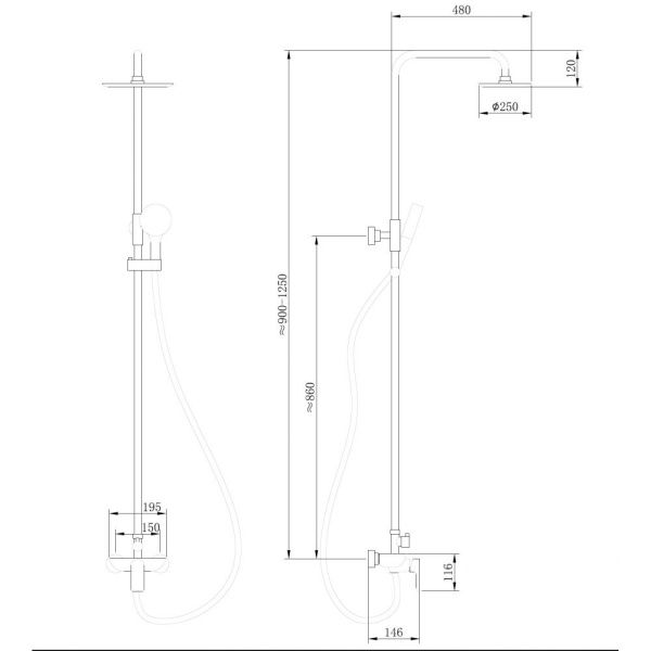 Душевая стойка ABBER Weiss Insel AF8020B без излива черная матовая Душевая стойка ABBER Weiss Insel AF8020B без излива черная матовая