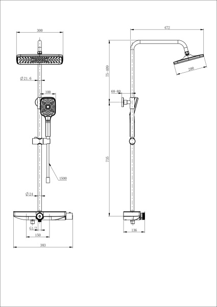 Душевая стойка с термостатом Wonzon & Woghand Thermoklick WW-B3098-A-MW белый матовый