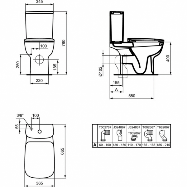 Напольный унитаз для монтажа с бачком Ideal Standard ESEDRA T283401 Напольный унитаз для монтажа с бачком Ideal Standard ESEDRA T283401