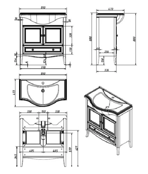 Тумба с раковиной Caprigo Lion 80 см 38313-036.000.00.20 напольная орех античный