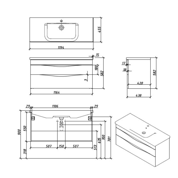 Тумба под раковину Caprigo Lento 120 см 36216-SF027 подвесная белая