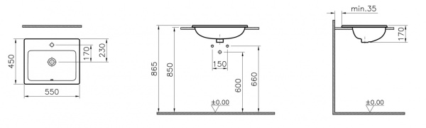 Раковина накладная 55 см Vitra S50 5465B003-0001 Раковина накладная 55 см Vitra S50 5465B003-0001