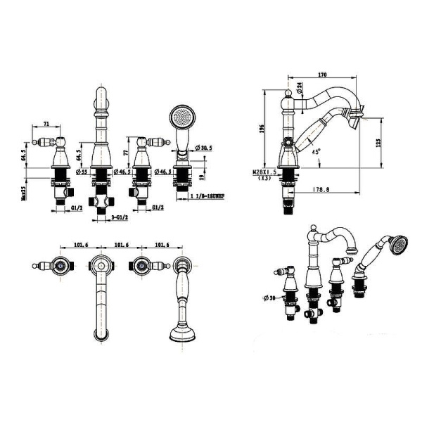 Смеситель на борт ванны Boheme Royal Cristal 391-Royal/CRST black бронза