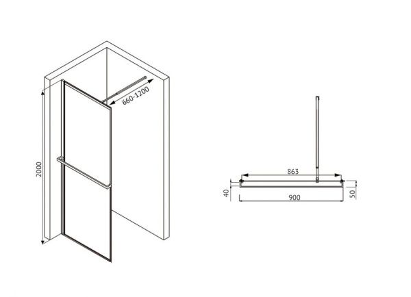 Душевая перегородка 90x200 ABBER Immer Offen AG60090B профиль черный стекло прозрачное Душевая перегородка 90x200 ABBER Immer Offen AG60090B профиль черный стекло прозрачное