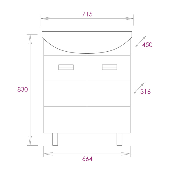 Тумба под раковину Onika Балтика 70 см 107026 белый