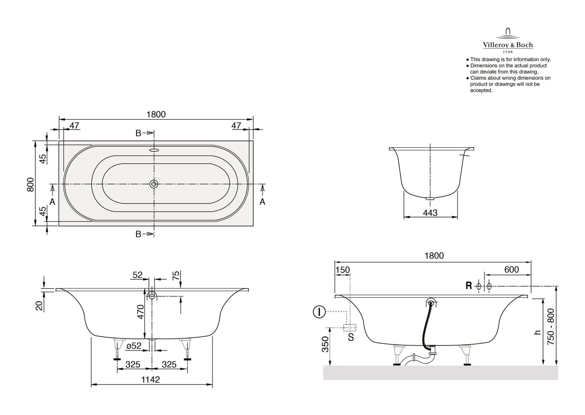 Ванна квариловая Villeroy & Boch Cetus UBQ180CEU2V-01