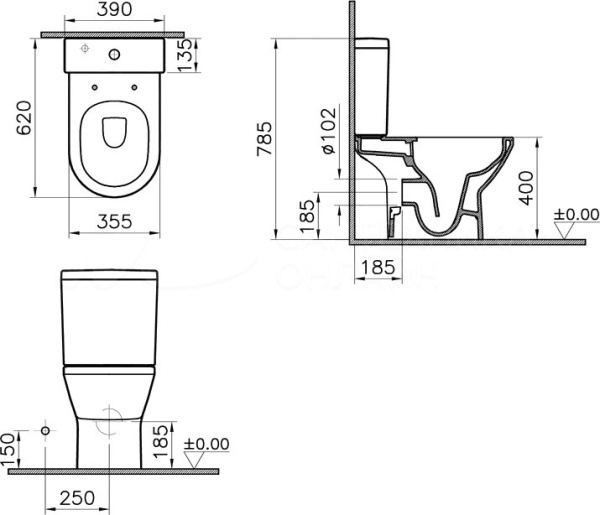 Унитаз-компакт безободковый с тонким сиденьем микролифт VitrA Integra Round Open-Back 9833B003-7206 Унитаз-компакт безободковый с тонким сиденьем микролифт VitrA Integra Round Open-Back 9833B003-7206