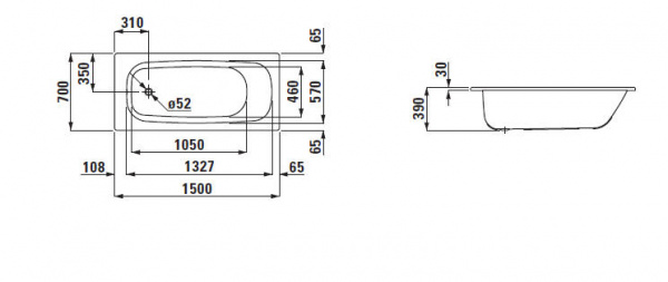 Стальная ванна 150x75 Laufen Pro 2.2195.3.000.040.1 Стальная ванна 150x75 Laufen Pro 2.2195.3.000.040.1