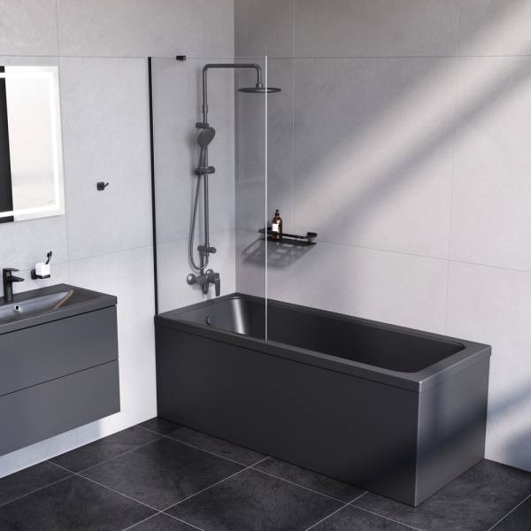 Стеклянная шторка для ванны AM.PM Gem 80x140 W90BS-080-140BT профиль черный