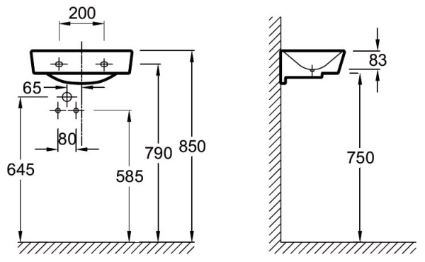 Рукомойник Jacob Delafon Reve 45 см L E4805-00