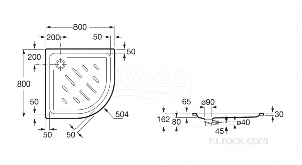 Душевой поддон акриловый Roca Easy 800х800 с сифоном 276084000 Душевой поддон акриловый Roca Easy 800х800 с сифоном 276084000