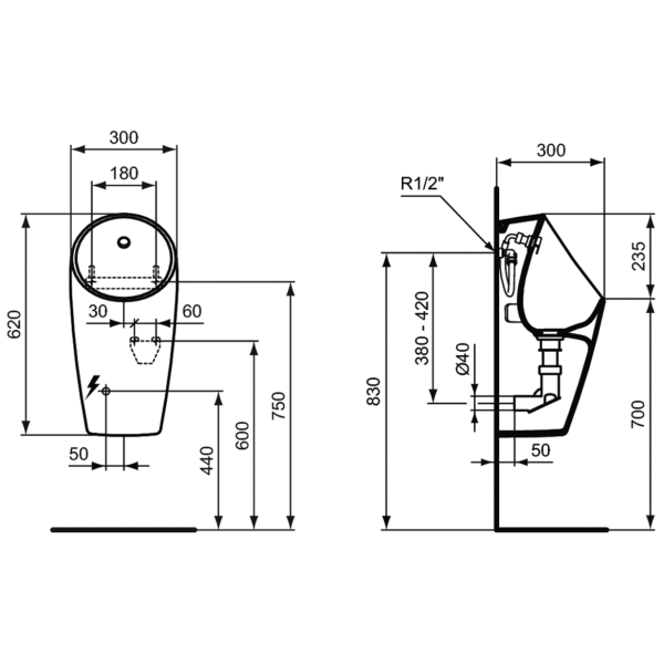 Писсуар со встроенным датчиком задняя подводка Ideal Standard MAXI Smart E-Hybrid SPHERO E189701 Писсуар со встроенным датчиком задняя подводка Ideal Standard MAXI Smart E-Hybrid SPHERO E189701