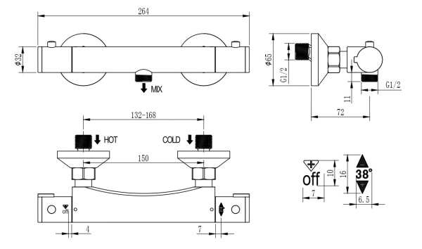Смеситель для душа Voda T1080V хром глянцевый