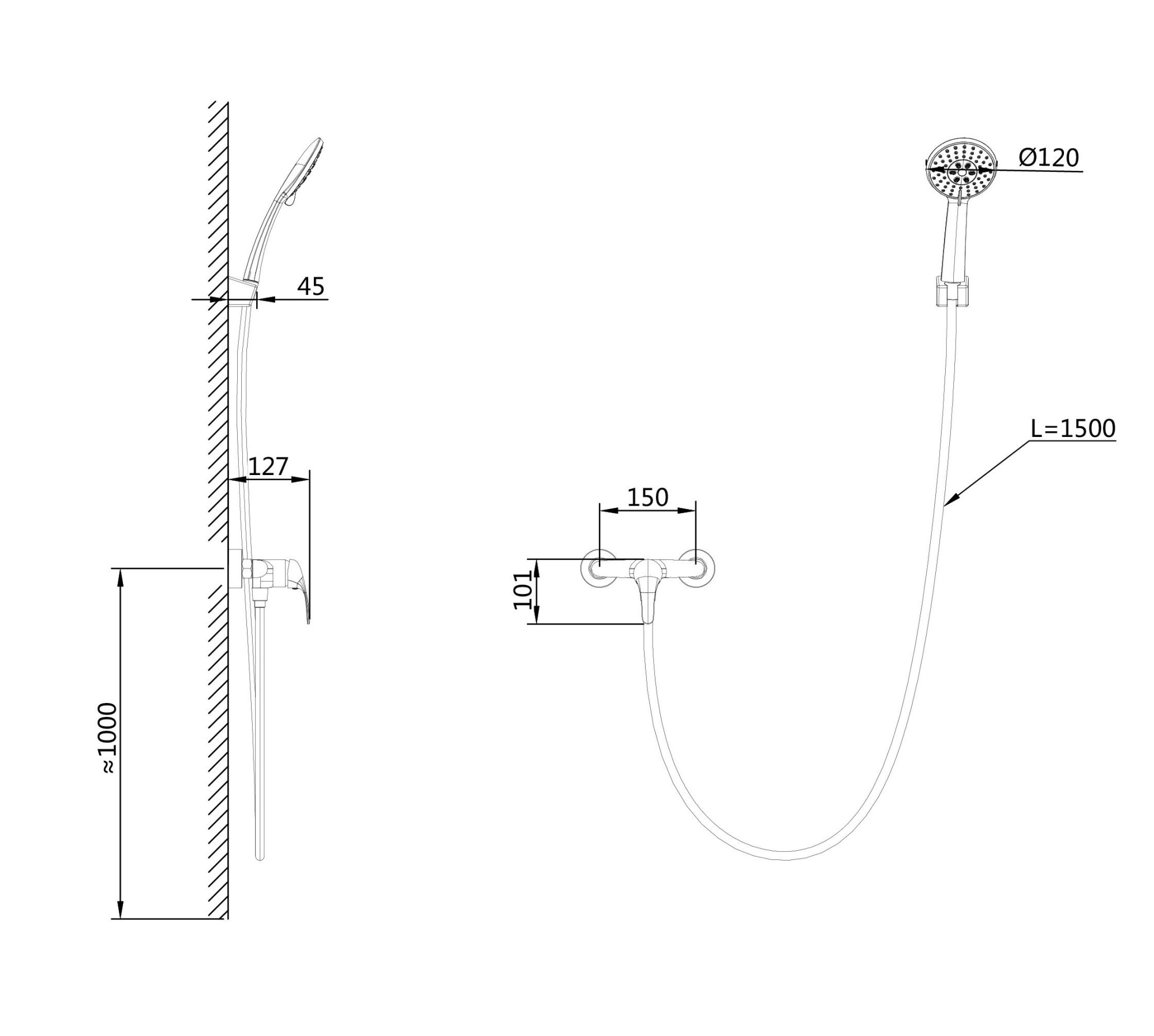 Смеситель для душа с гарнитуром Wonzon & Woghand WW-4540-MB черный матовый