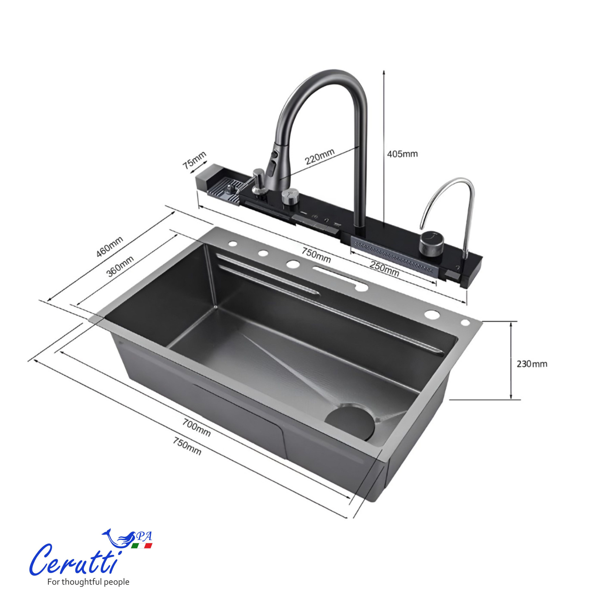 Мойка для кухни Ceruttispa Gloria CT10356 черная глянцевая