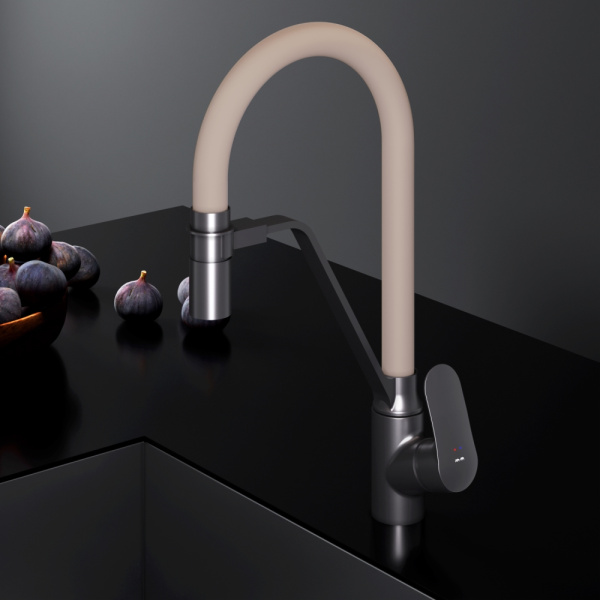 Смеситель для кухонной мойки Am.Pm Like с каналом для фильтра F8007826 черный с бежевым матовый