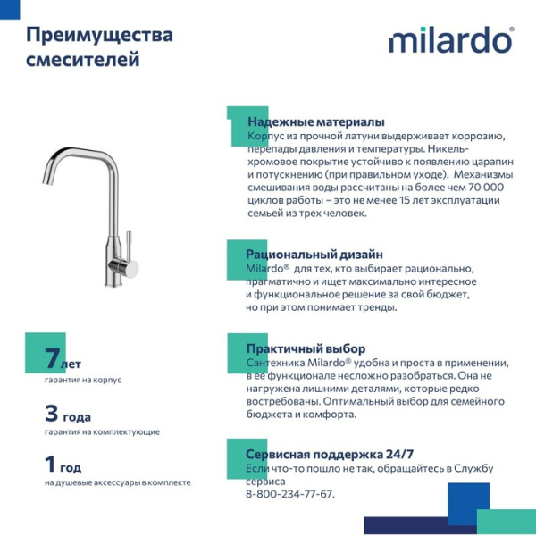 Смеситель для кухни MILARDO Meal M01SBL0M05 хром Смеситель для кухни MILARDO Meal M01SBL0M05 хром