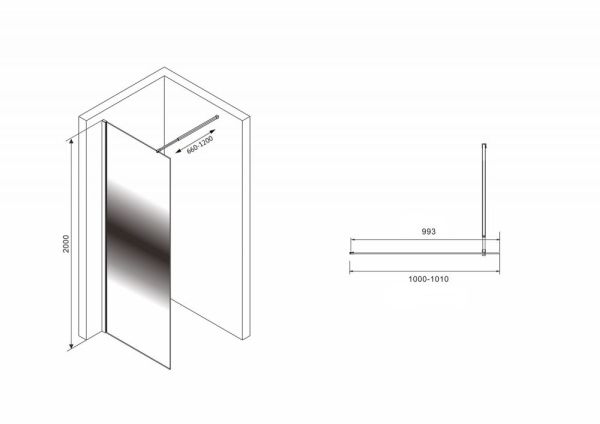 Душевая перегородка 100x200 ABBER Immer Offen AG69103BS профиль черный стекло прозрачное/тонированное Душевая перегородка 100x200 ABBER Immer Offen AG69103BS профиль черный стекло прозрачное/тонированное