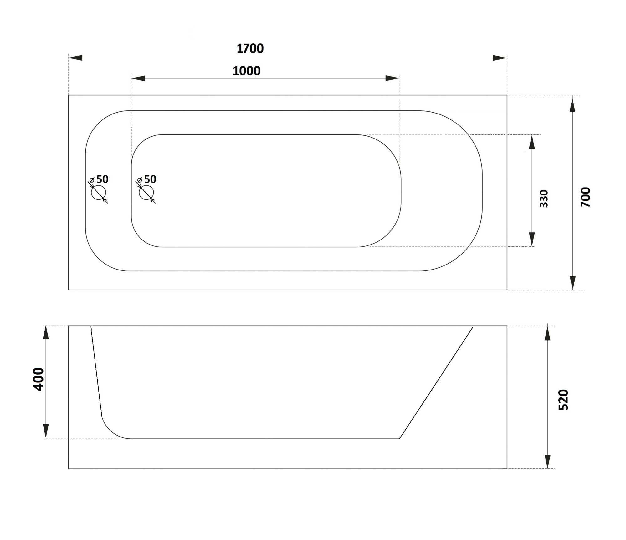 Ванна акриловая Parly Ortiz 170x70 ORTIZ-D 170