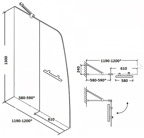 Штора для ванной стеклянная Parly F03F белый