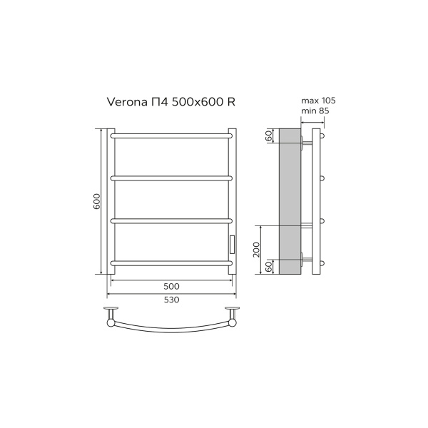 Полотенцесушитель электрический секции диммер справа 53,2x60 см Azario VERONA AZ04856W белый Полотенцесушитель электрический секции диммер справа 53,2x60 см Azario VERONA AZ04856W белый