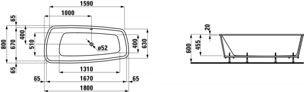 Акриловая ванна 180x80 Laufen Palomba 2.4280.1.000.000.1 Акриловая ванна 180x80 Laufen Palomba 2.4280.1.000.000.1