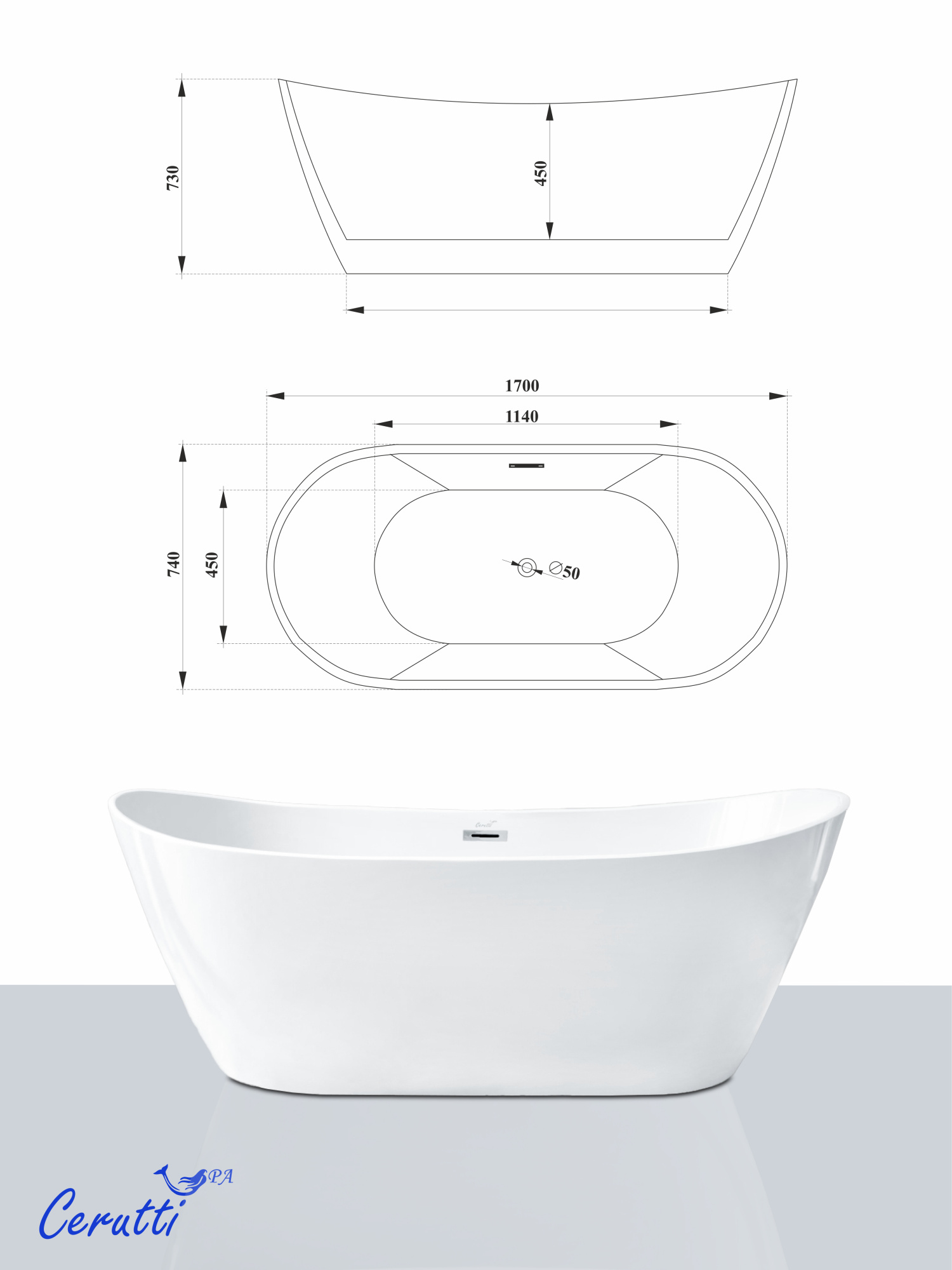 Ванна акриловая Ceruttispa Nemi 170x75 CT10506