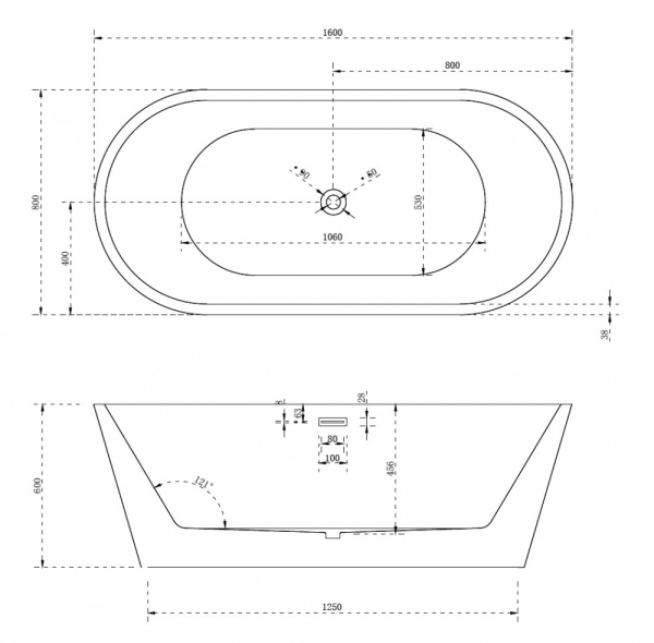 Ванна акриловая отдельностоящая 160x80 ABBER AB9203-1.6