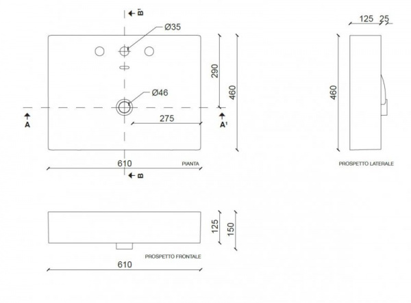 Керамическая раковина 61x46 см Cezares TECLA TOUCH TC04011 белый Керамическая раковина 61x46 см Cezares TECLA TOUCH TC04011 белый