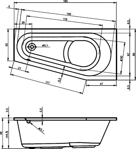 Ванна акриловая RIHO DELTA 160 L 160x80 BB8300500000000 Ванна акриловая RIHO DELTA 160 L 160x80 BB8300500000000