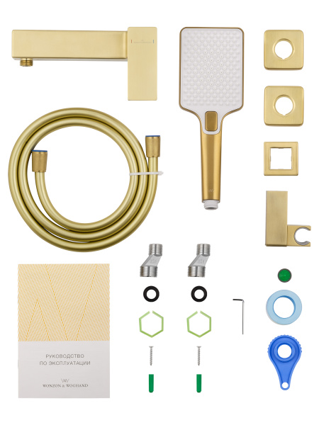 Смеситель для душа с гарнитуром Wonzon & Woghand Cube 2.0 WW-88048068-BG золото брашированный