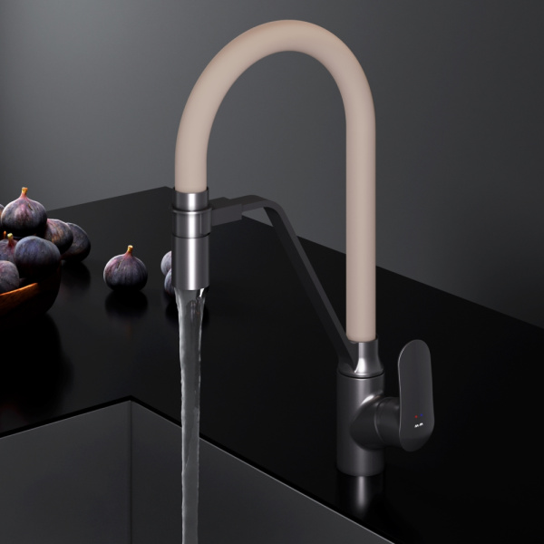 Смеситель для кухонной мойки Am.Pm Like с каналом для фильтра F8007826 черный с бежевым матовый