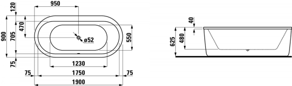 Акриловая ванна 190x90 Laufen Solutions 2.2551.2.000.000.1 Акриловая ванна 190x90 Laufen Solutions 2.2551.2.000.000.1