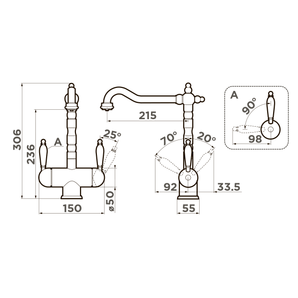 Смеситель для кухни Omoikiri Amagasaki 4994292 античная латунь